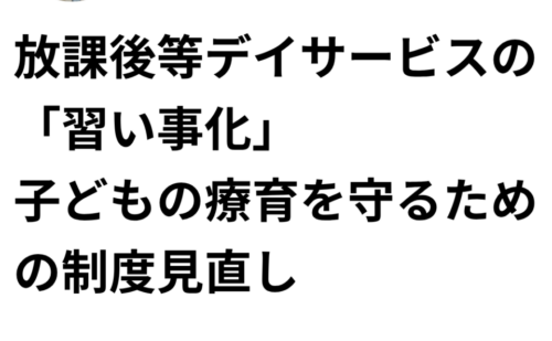 一般質問②放課後等デイサービスの「習い事化」－子どもの療育を守るための制度見直し